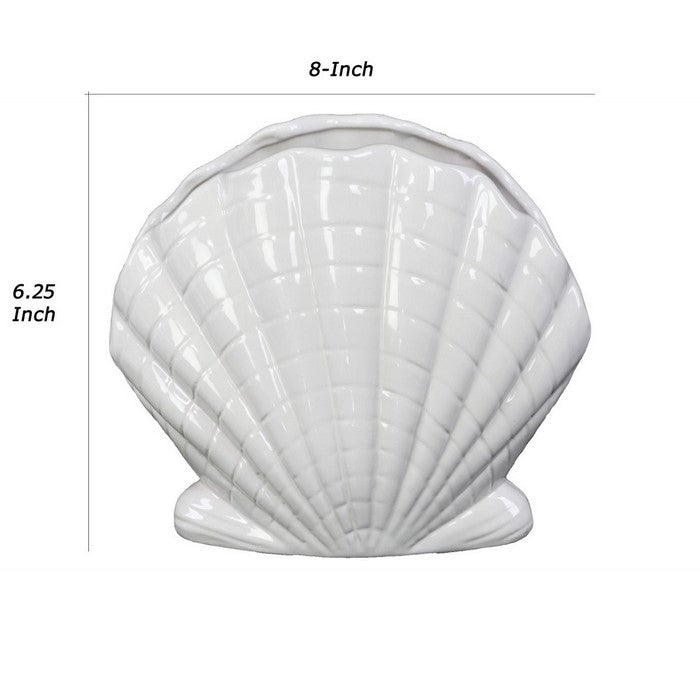 Ceramic Clam Textured Seashell Sculpture, Set of 2, White