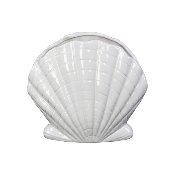Ceramic Clam Textured Seashell Sculpture, Set of 2, White