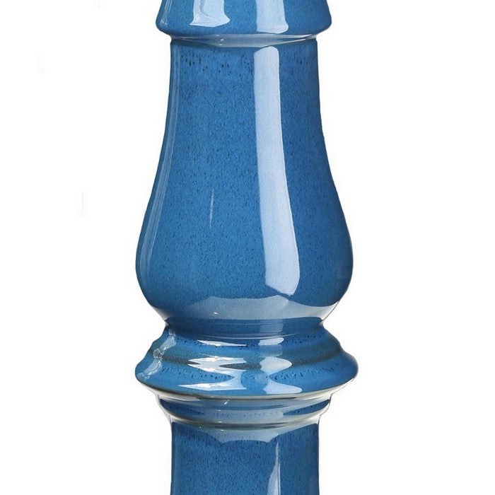 Ceramic Pillar Candle Holder with Pedestal Design, Set of 2, Large,  Blue