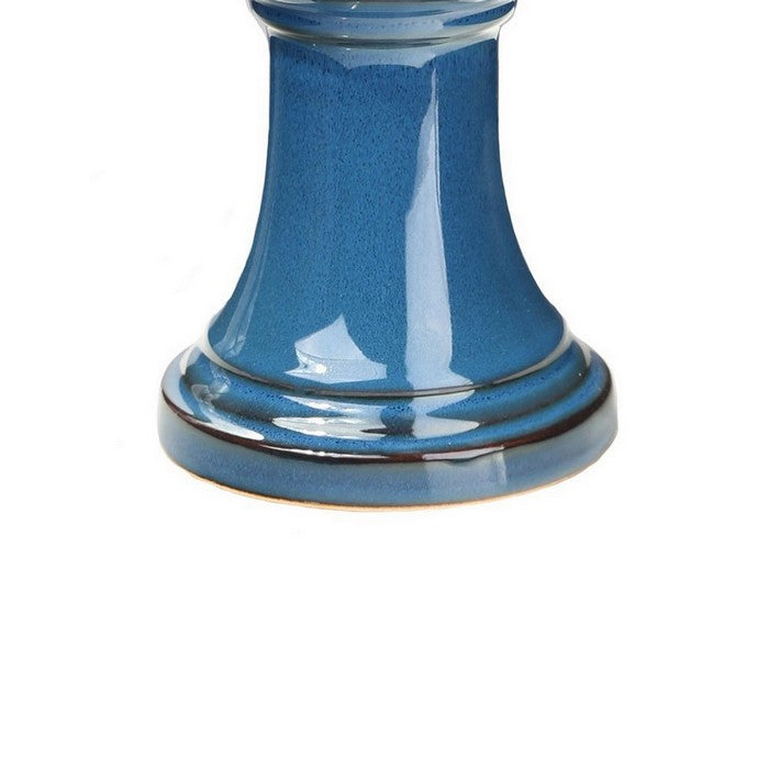 Ceramic Pillar Candle Holder with Pedestal Design, Set of 2, Large,  Blue