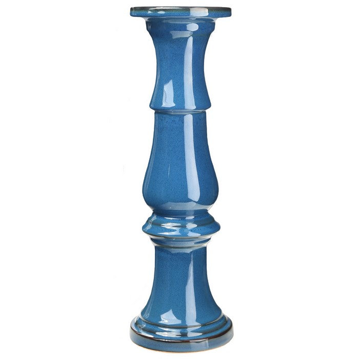 Ceramic Pillar Candle Holder with Pedestal Design, Set of 2, Large,  Blue