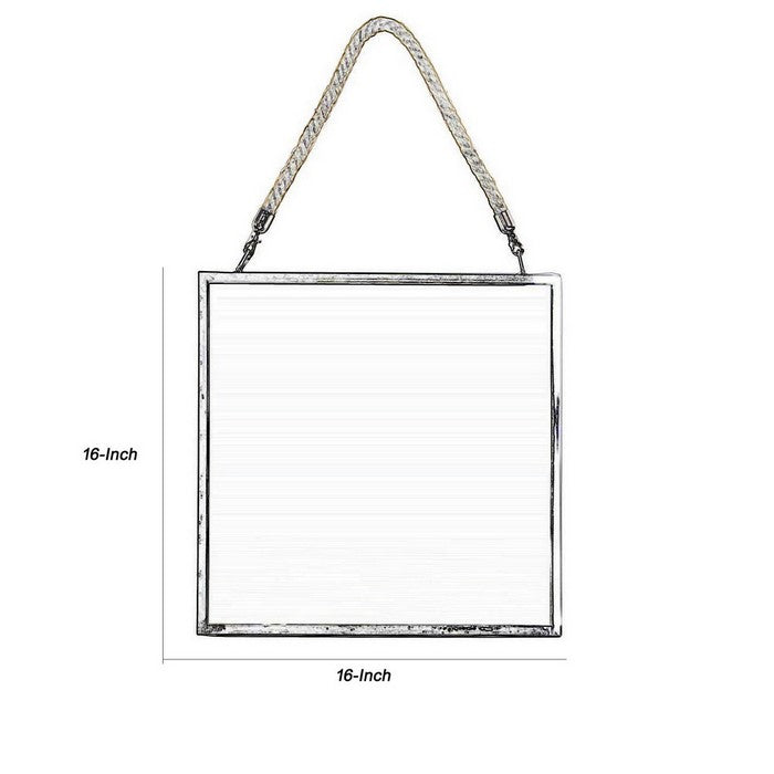 Transitional Square Metal Wall Mirror with Rope Hanger, Set of 2, Silver