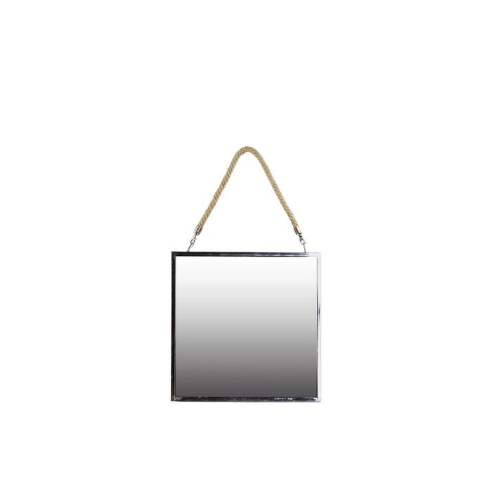 Transitional Square Metal Wall Mirror with Rope Hanger, Set of 2, Silver