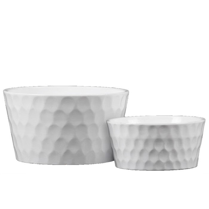 Ceramic Round Pot with Dotted Body and Tapered Bottom, Set of 2, White