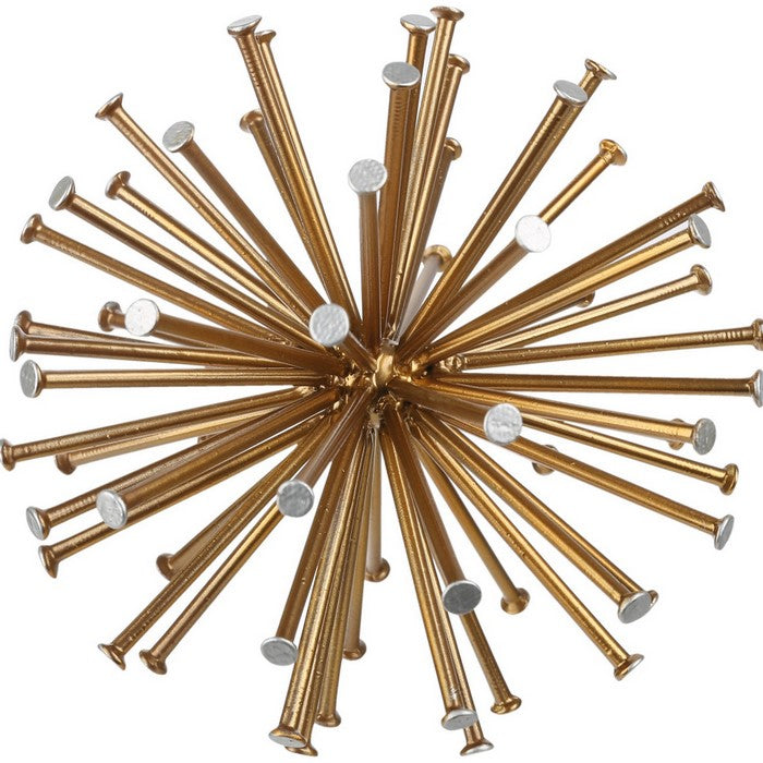 Sea Urchin Ornamental Sculpture with Circular Ends, Set of 2, Large, Gold