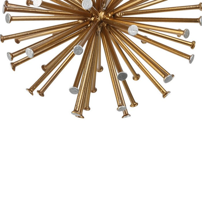 Sea Urchin Ornamental Sculpture with Circular Ends, Set of 2, Large, Gold