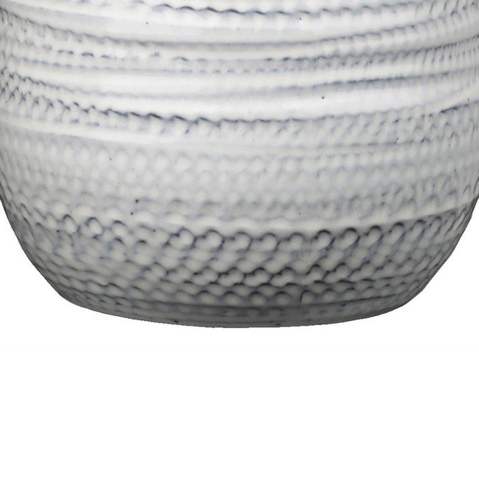 Ceramic Bellied Pot with Etched Glazed Body, Large, Set of 2, White