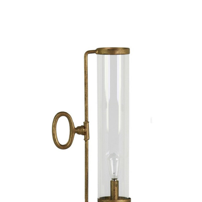 Metal Round Lantern with Glass Cylinder Hurricane, Set of 2, Antique Gold