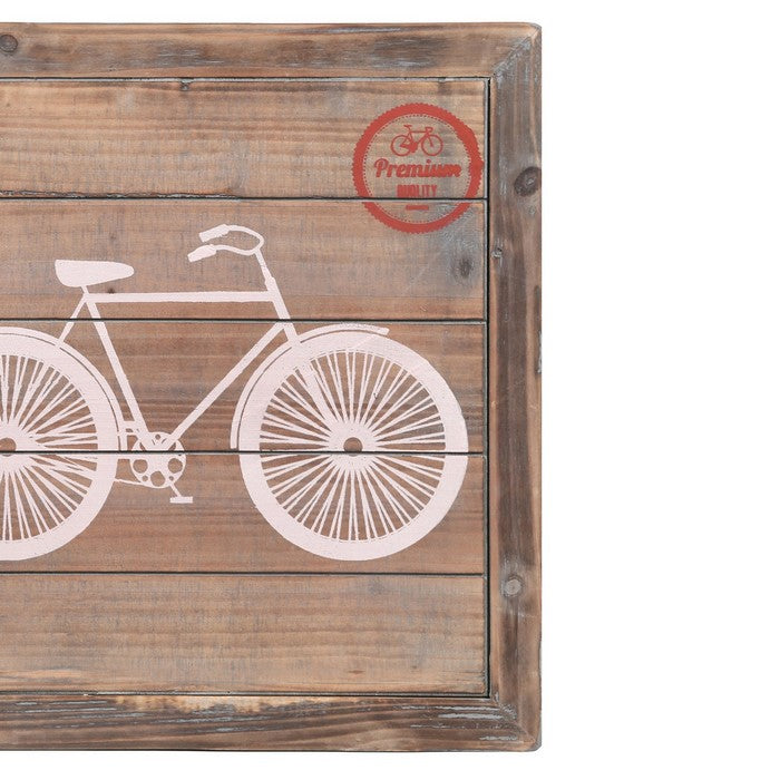 Square Wall Art with Printed Bicycle and Plank Frame, Set of 2, Brown