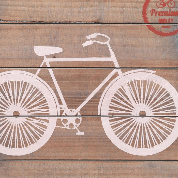 Square Wall Art with Printed Bicycle and Plank Frame, Set of 2, Brown