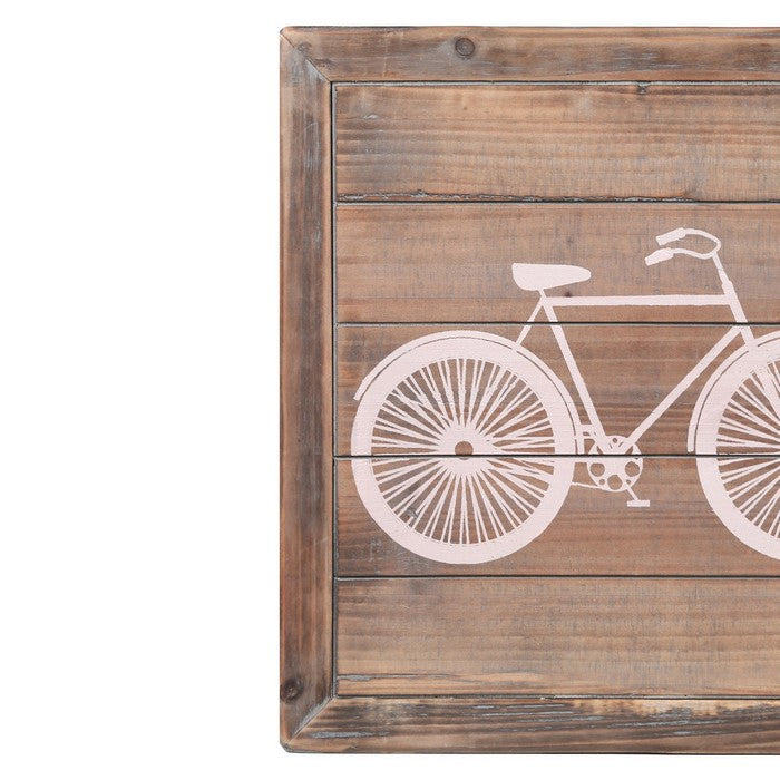 Square Wall Art with Printed Bicycle and Plank Frame, Set of 2, Brown