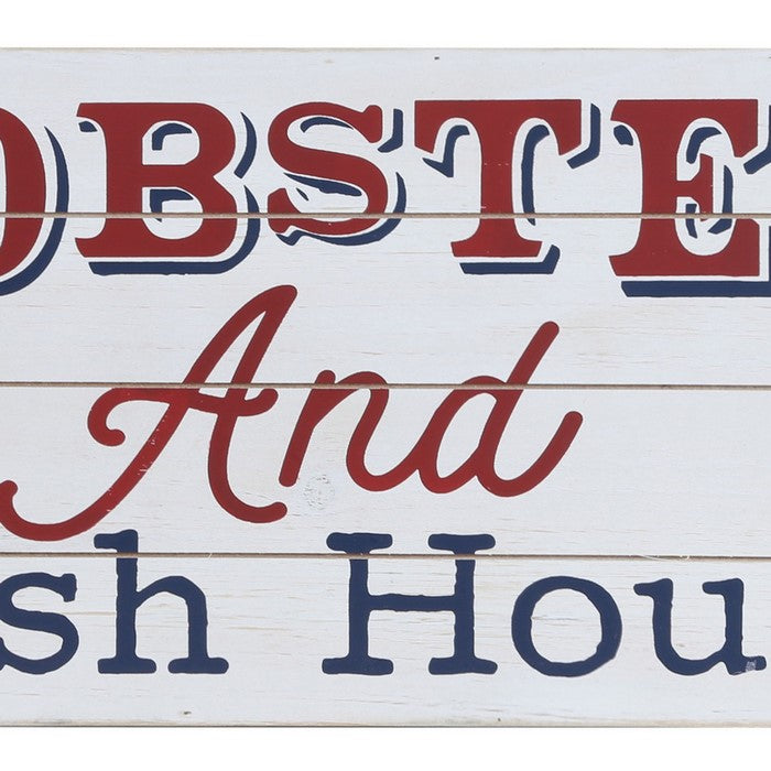 LOBSTER AND FISH HOUSE Painted Wooden Wall Art, Set of 2, White