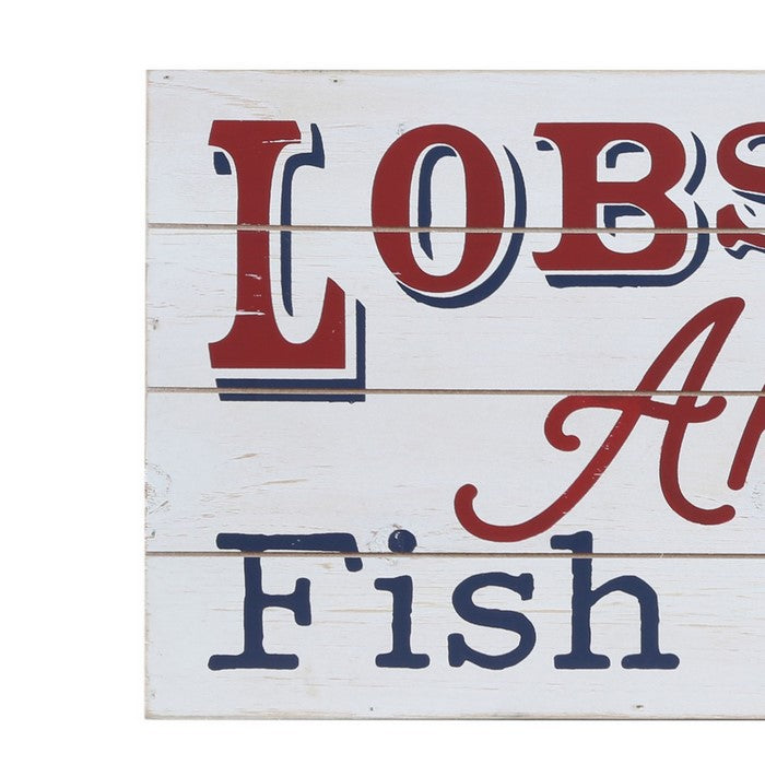 LOBSTER AND FISH HOUSE Painted Wooden Wall Art, Set of 2, White