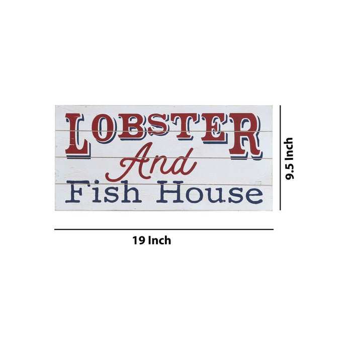 LOBSTER AND FISH HOUSE Painted Wooden Wall Art, Set of 2, White