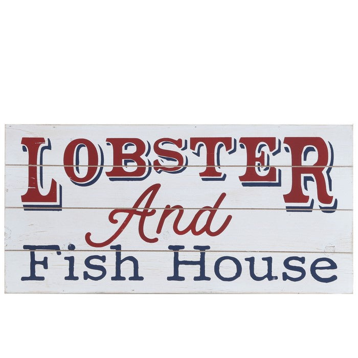 LOBSTER AND FISH HOUSE Painted Wooden Wall Art, Set of 2, White