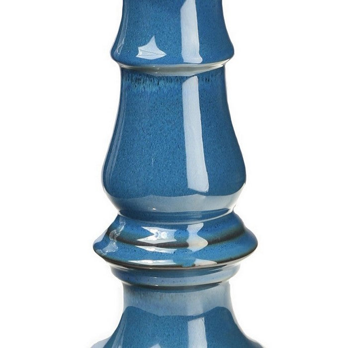 Ceramic Pillar Candle Holder with Pedestal Design, Set of 2, Small,  Blue