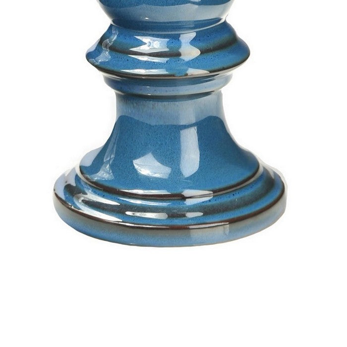 Ceramic Pillar Candle Holder with Pedestal Design, Set of 2, Small,  Blue