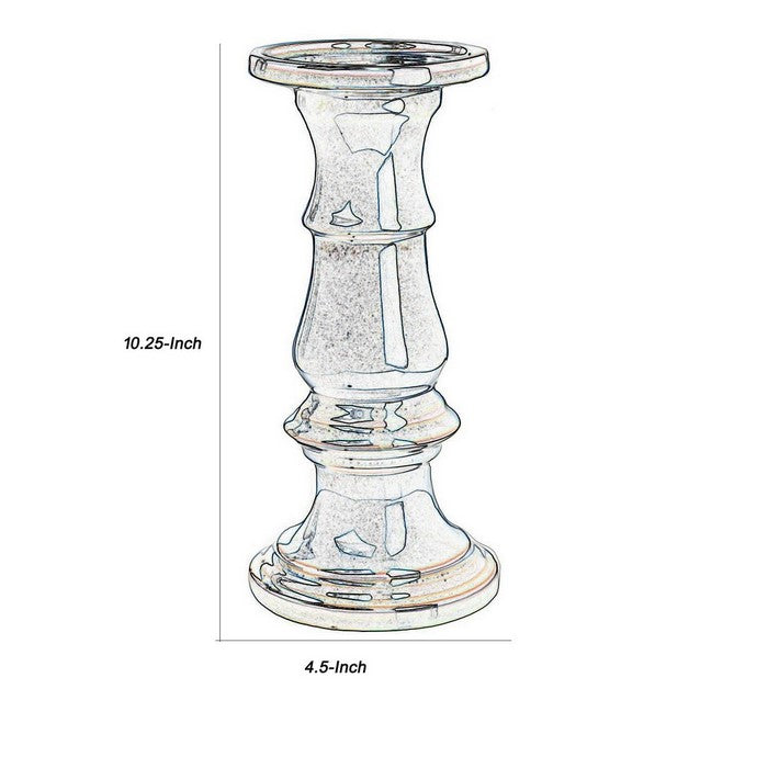 Ceramic Pillar Candle Holder with Pedestal Design, Set of 2, Small,  Blue