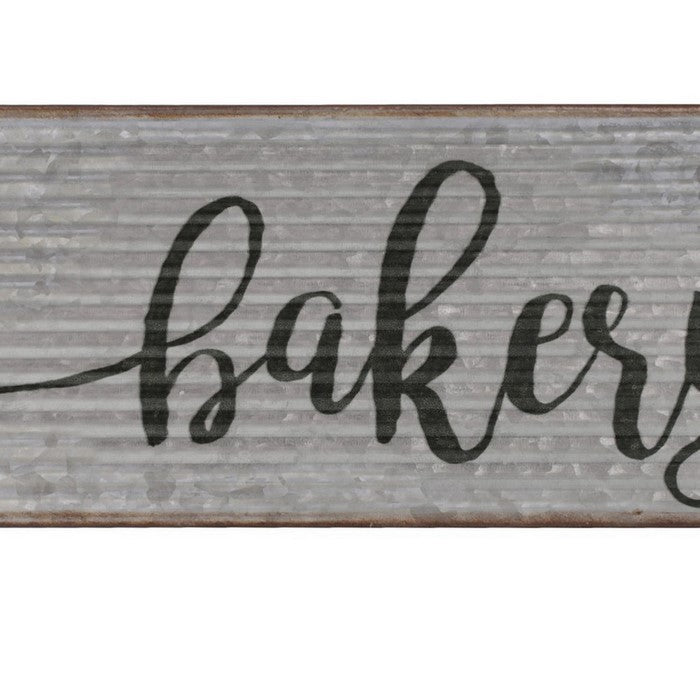 BAKERY Painted Rectangular Metal Wall Art with Rustic Edges, Set of 2, Gray