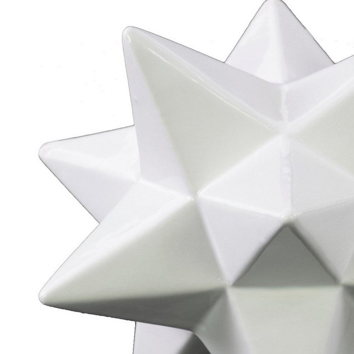 Ceramic 12 Point Stellated Icosahedron Sculpture, Large, Set of 2, White