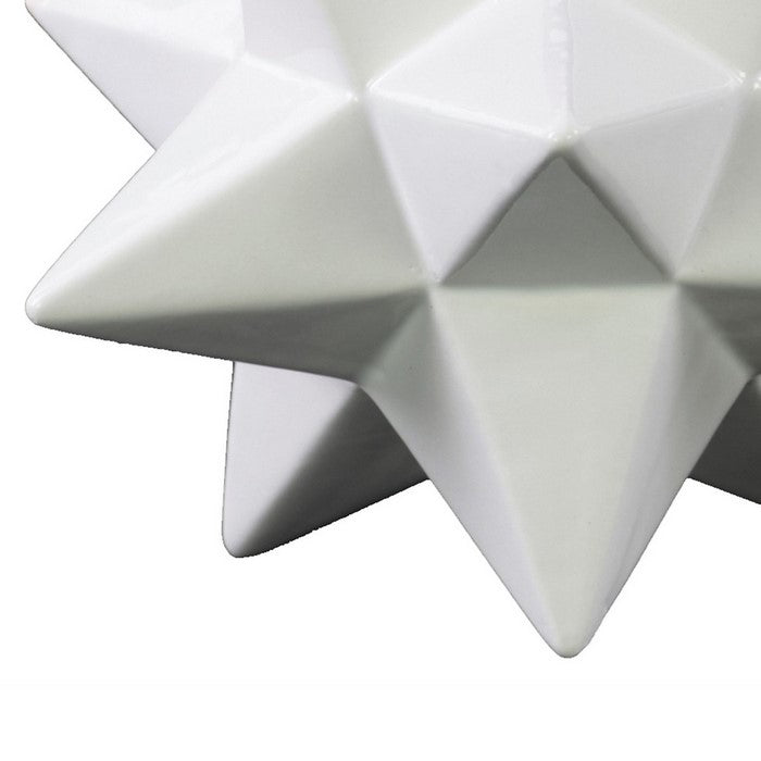 Ceramic 12 Point Stellated Icosahedron Sculpture, Large, Set of 2, White