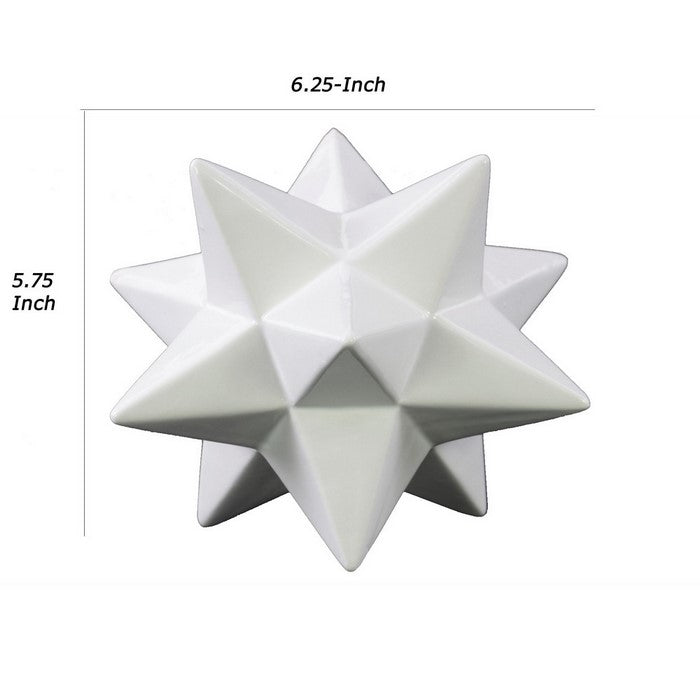 Ceramic 12 Point Stellated Icosahedron Sculpture, Large, Set of 2, White
