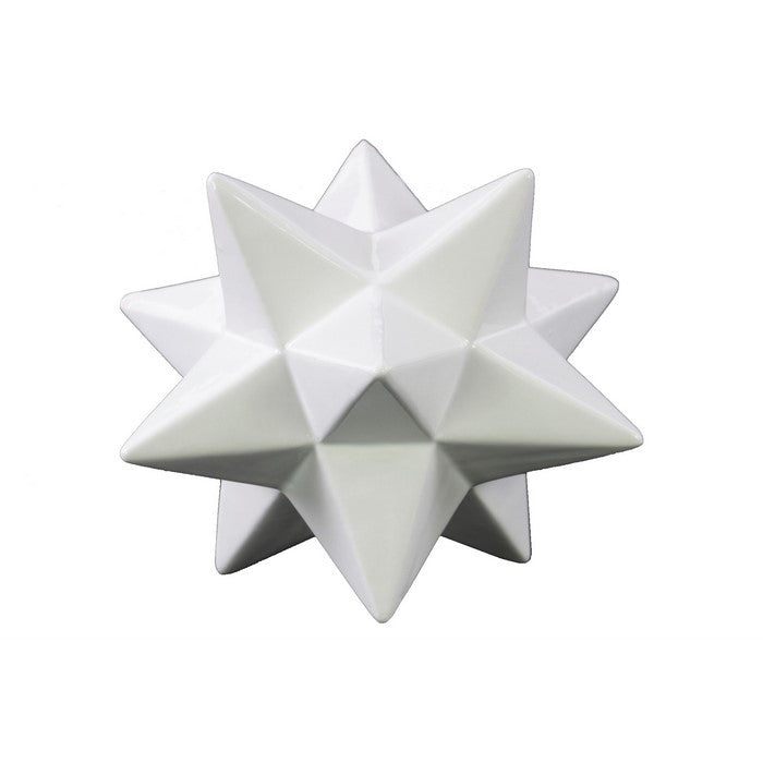 Ceramic 12 Point Stellated Icosahedron Sculpture, Large, Set of 2, White