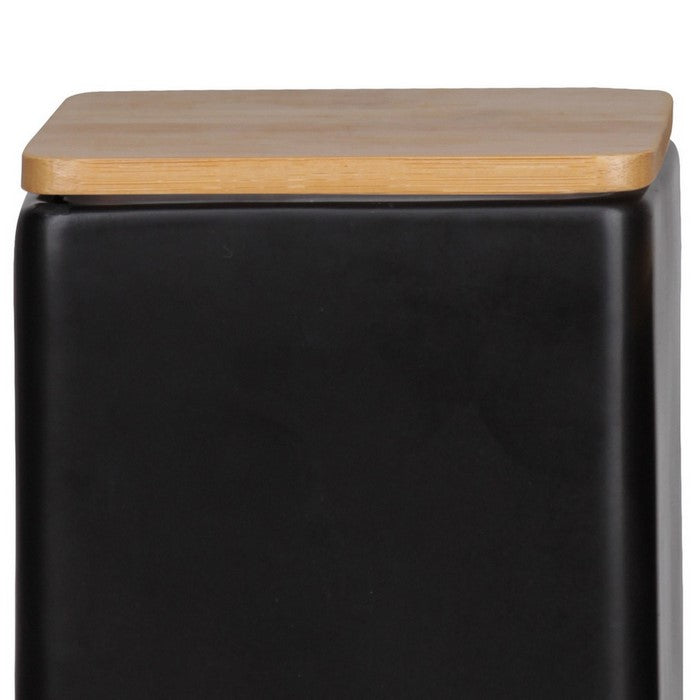 Dual Tone Square Ceramic Canister with Wooden Lid, Set of 2,Black and Brown