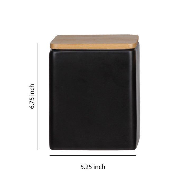 Dual Tone Square Ceramic Canister with Wooden Lid, Set of 2,Black and Brown