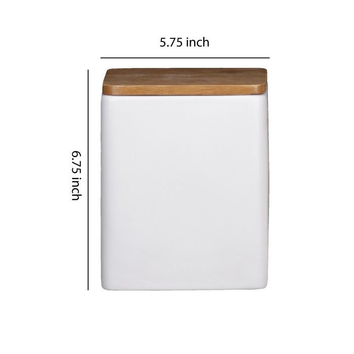 Dual Tone Square Ceramic Canister with Wooden Lid, Set of 2,White and Brown