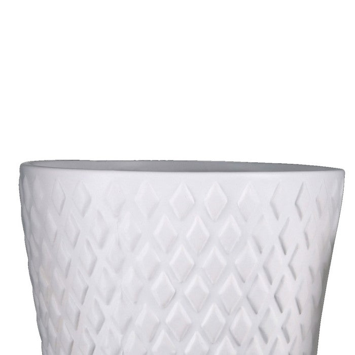 Ceramic Round Pot with Diamond Pattern and Tapered Bottom, Set of 2, White