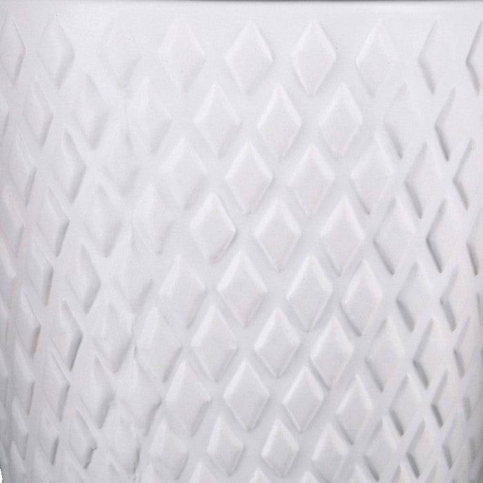 Ceramic Round Pot with Diamond Pattern and Tapered Bottom, Set of 2, White