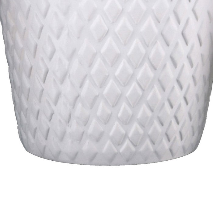 Ceramic Round Pot with Diamond Pattern and Tapered Bottom, Set of 2, White