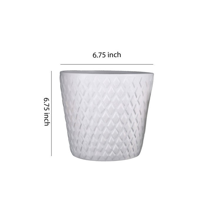 Ceramic Round Pot with Diamond Pattern and Tapered Bottom, Set of 2, White