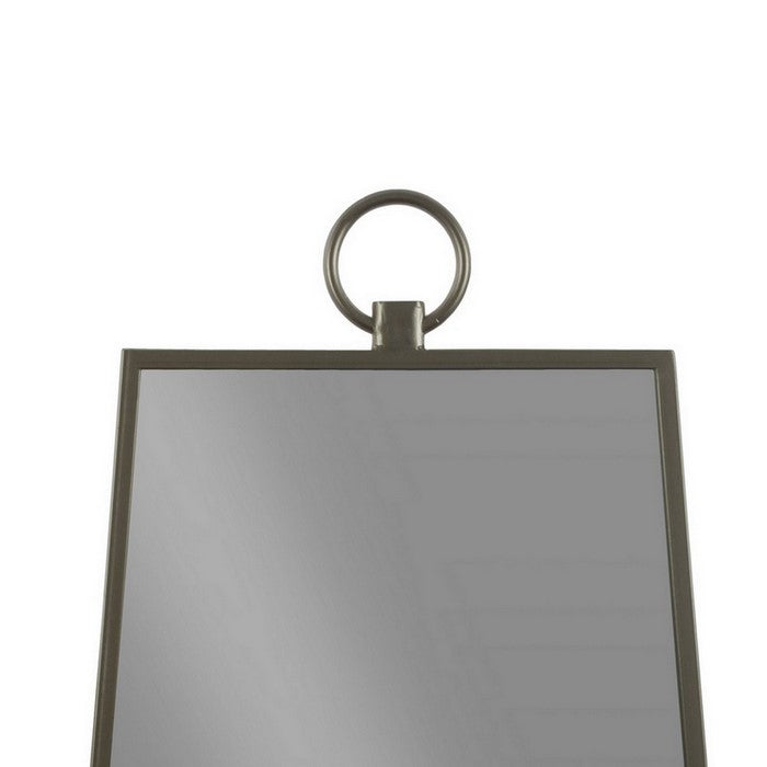 Trapezoid Shape Metal Frame Wall Mirror with Top Ring Handle, Black