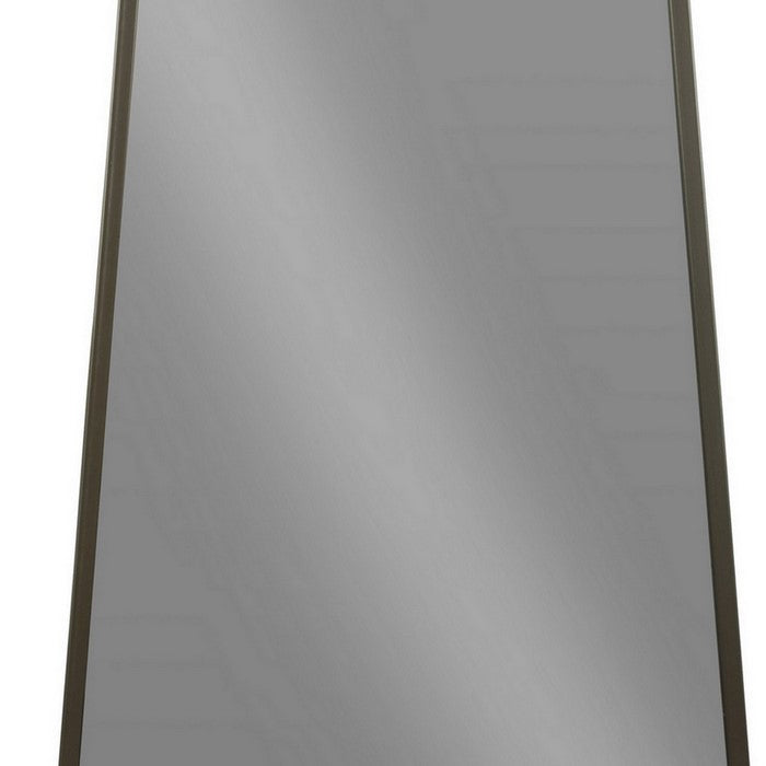 Trapezoid Shape Metal Frame Wall Mirror with Top Ring Handle, Black