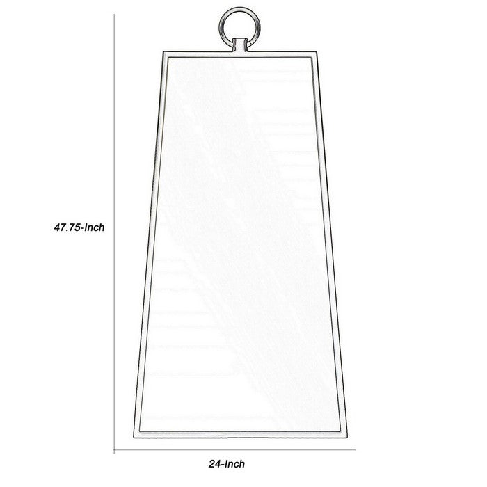 Trapezoid Shape Metal Frame Wall Mirror with Top Ring Handle, Black