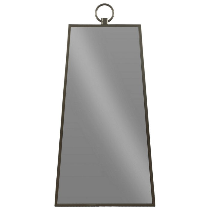 Trapezoid Shape Metal Frame Wall Mirror with Top Ring Handle, Black