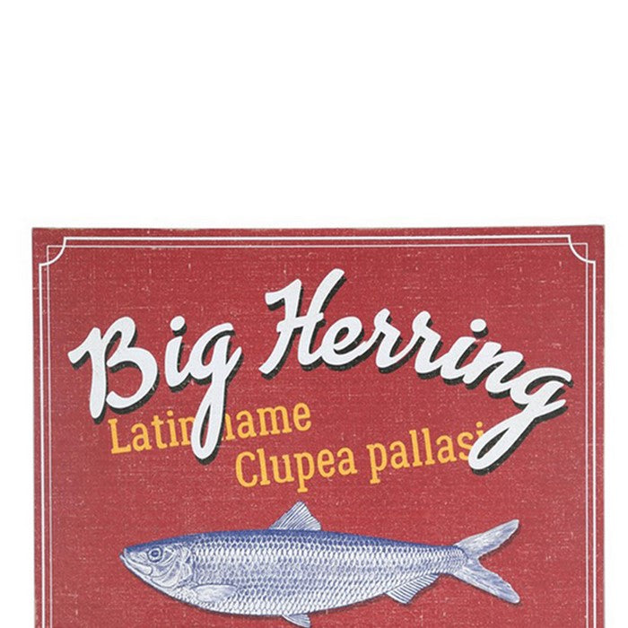 Square Wooden Wall Art with Different Fishes, Assortment of 4, Blue and Red