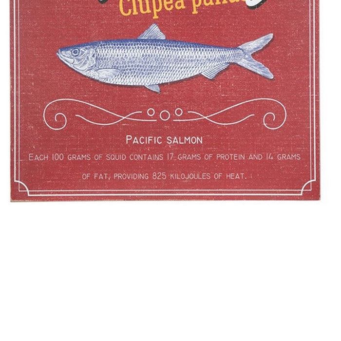 Square Wooden Wall Art with Different Fishes, Assortment of 4, Blue and Red