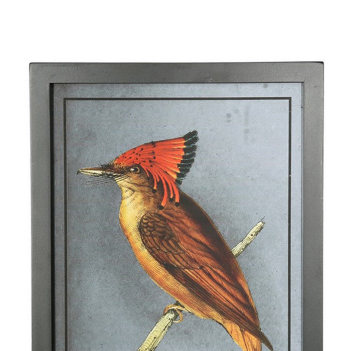 Rectangular Wooden Wall Art with Cardinal Birds, Assortment of 4, Gray