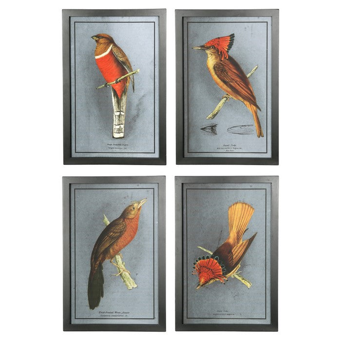 Rectangular Wooden Wall Art with Cardinal Birds, Assortment of 4, Gray