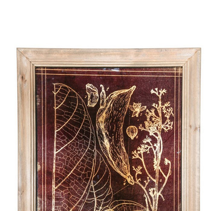 Rectangular Wooden Wall Art with Leaf Prints, Assortment of 4, Brown