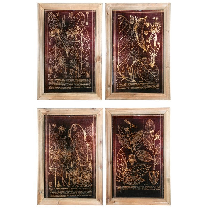 Rectangular Wooden Wall Art with Leaf Prints, Assortment of 4, Brown
