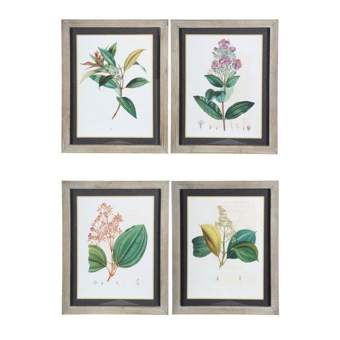 Rectangular Wooden Wall Art with Botanical Theme, Assortment of 4, White