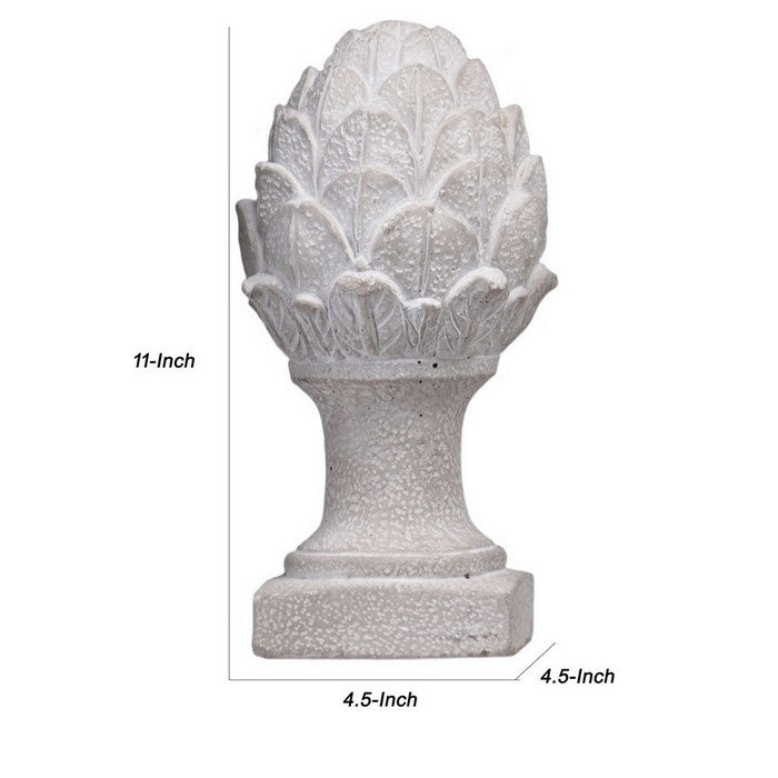 Textured Cement Artichoke Statuette with Stable Base, Large, White