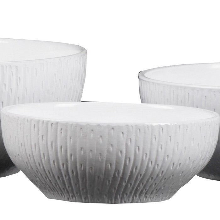 Round Ceramic Pot with Vertical Engraved Body, Set of 3, White