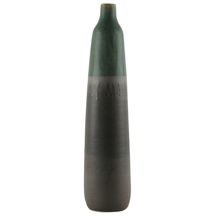 Narrow Mouth Ceramic Vase with Drip Pattern, Set of 2,Large,Gray and Green
