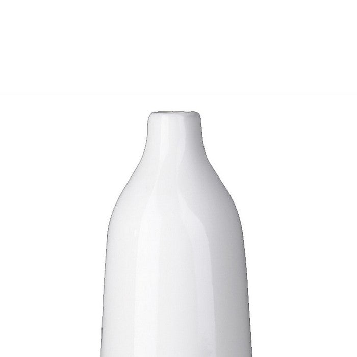 Narrow Mouth Ceramic Vase with Wave Speckled Bottom, Set of 2, Large, White