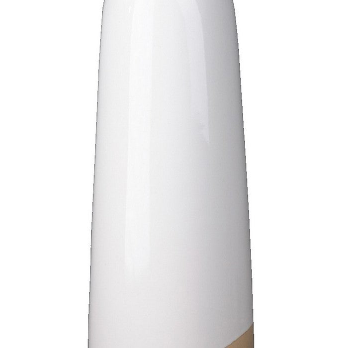 Narrow Mouth Ceramic Vase with Wave Speckled Bottom, Set of 2, Large, White